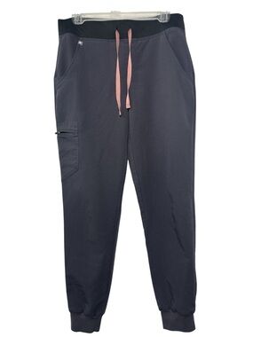 Figs Zamora Scrub Jogger Pants Charcoal Pink String